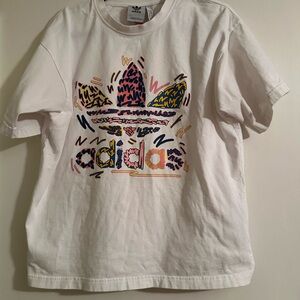 Adidas White Short Sleeve Tee with Colorful Trefoil